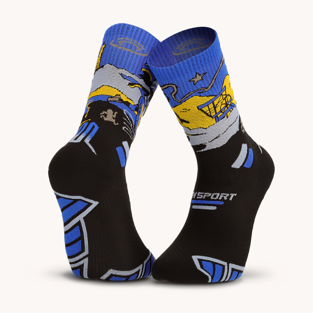 Chaussettes techniques trail Night Fever 2027 bleu et jaune