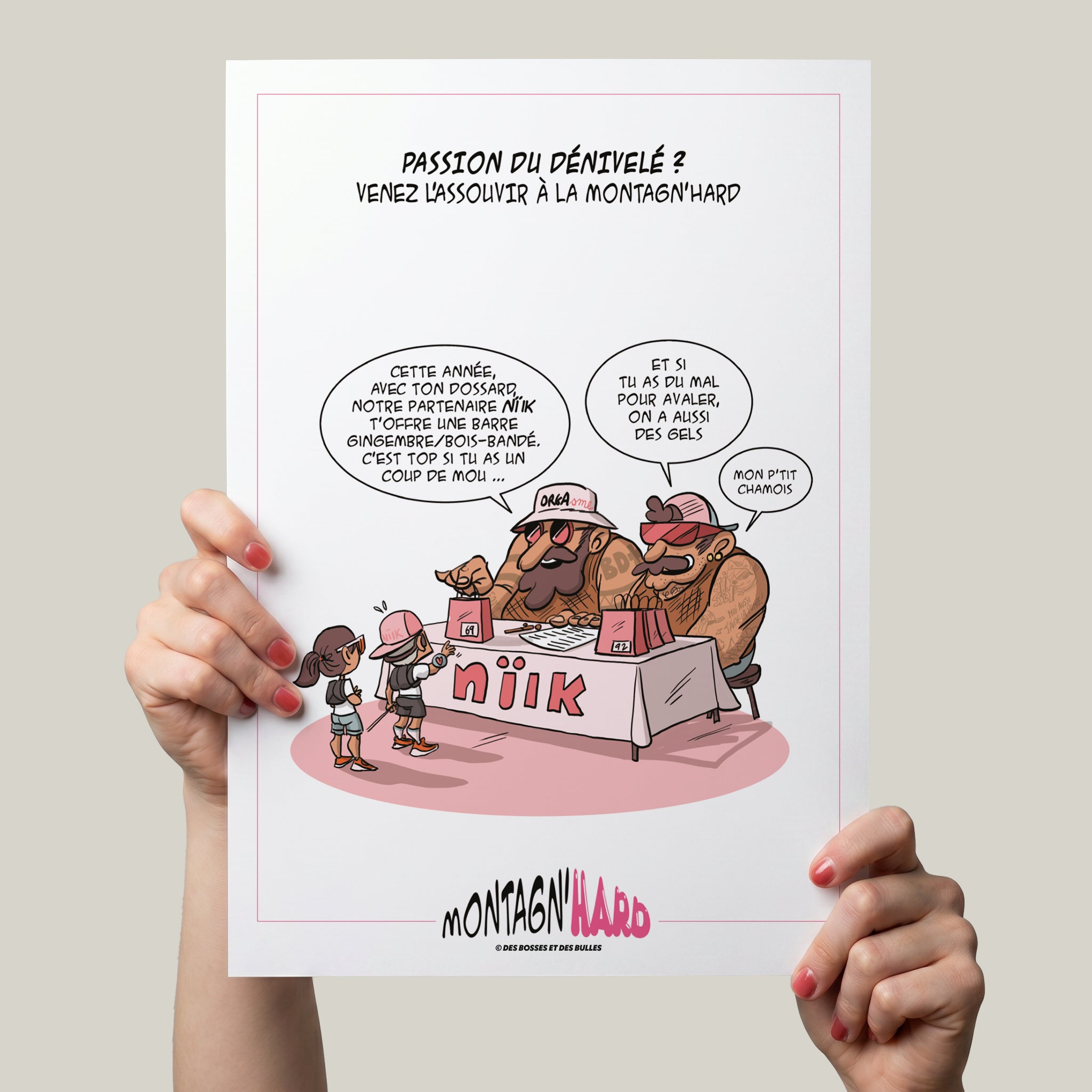 Illustration humoristique Trail Running Montagn'Hard® – Le Retrait des Dossards VIP | Des Bosses et Des Bulles®